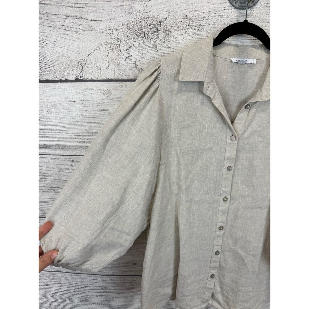 Chico's Women's Cream Linen Button Front Blouse Size 8 - Picture 2 of 7